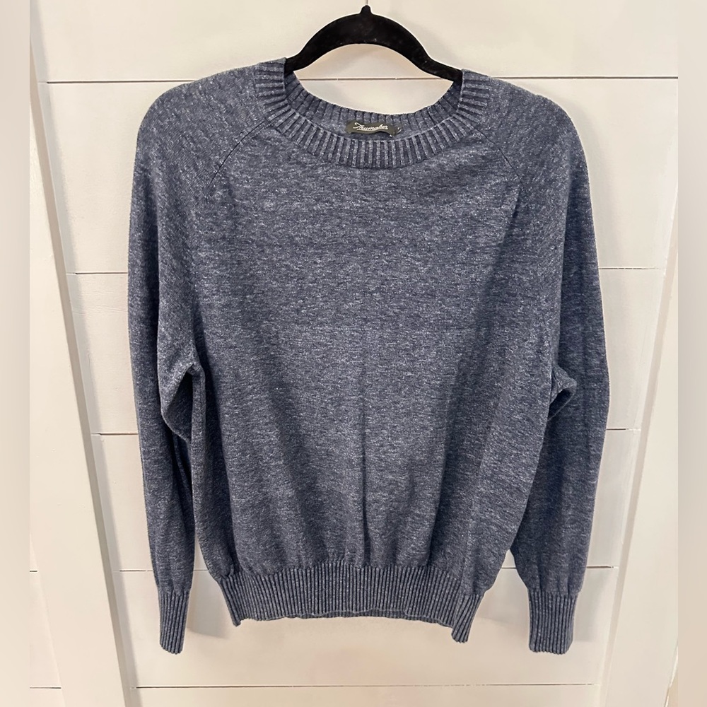 TRUMAKER L Heather blue crew neck 100% cotton long sleeve classic preppy popover